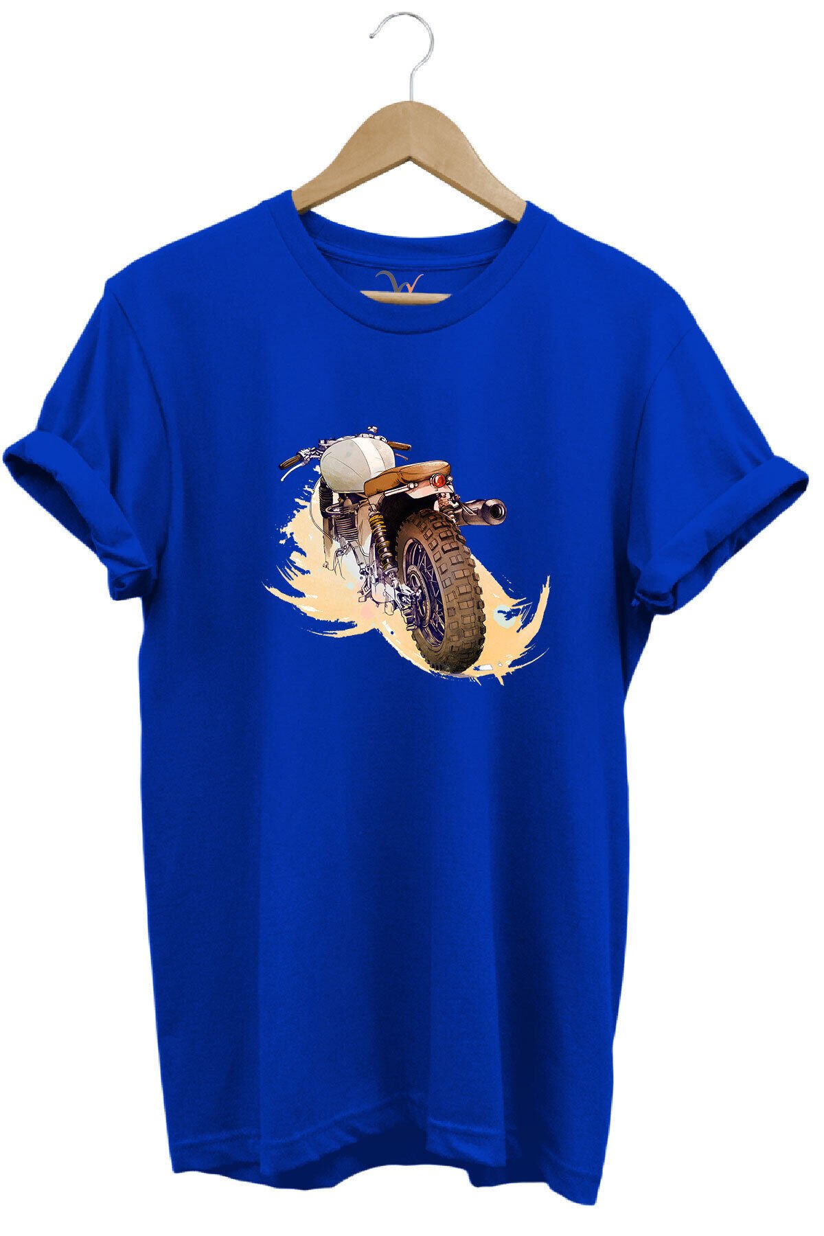 Klasik Motorsiklet Baskılı Vintage Old Motor %100 Pamuk Regular Fit Bisiklet Yaka Kırmızı T-shirt Mavi - 3XL