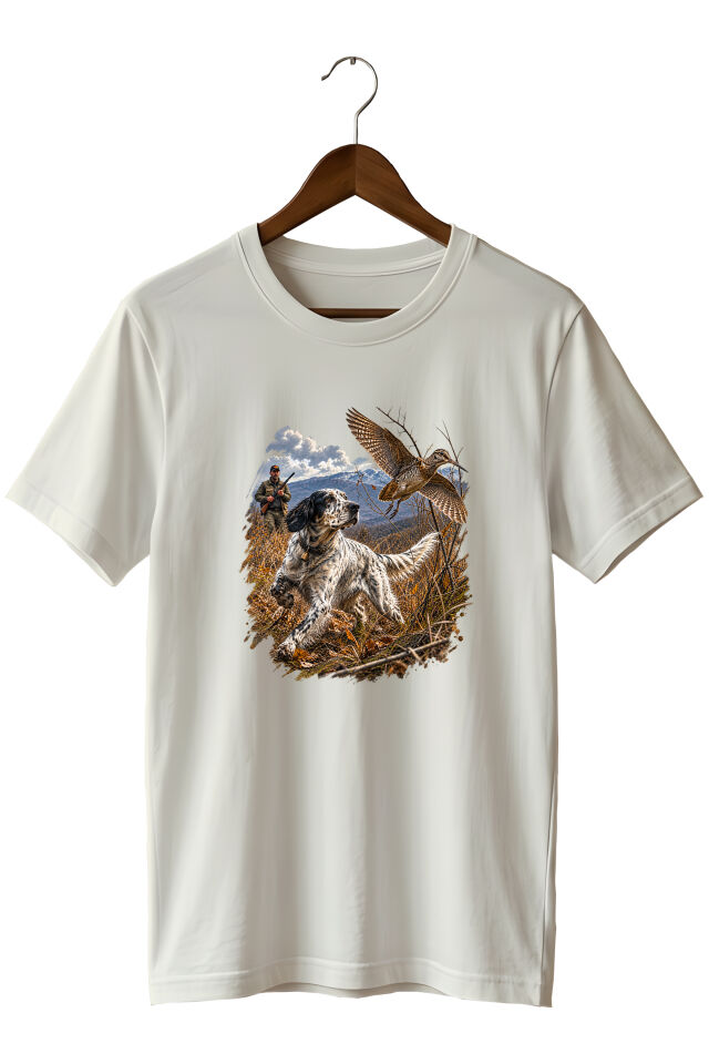 Exclusive Wild Nature Çulluk Setter İllüstrasyonlu Baskılı Premium Tişört