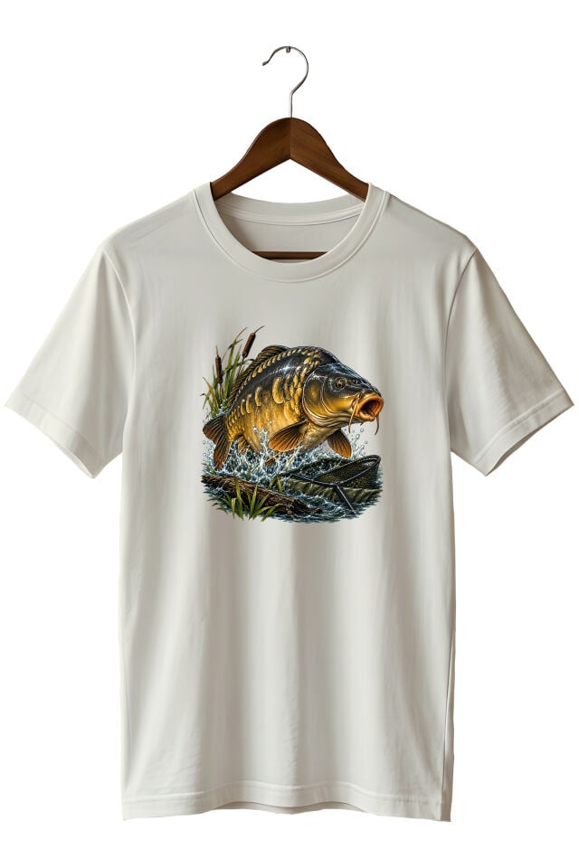 Widi Collection Sazan Balığı Baskılı Unisex T-Shirt – Balıkçı ve Sazan Avı Temalı Kısa Kollu Bisiklet Yaka