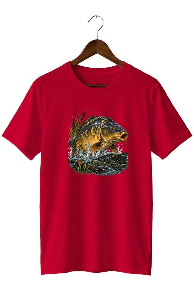 Widi Collection Sazan Balığı Baskılı Unisex T-Shirt – Balıkçı ve Sazan Avı Temalı Kısa Kollu Bisiklet Yaka