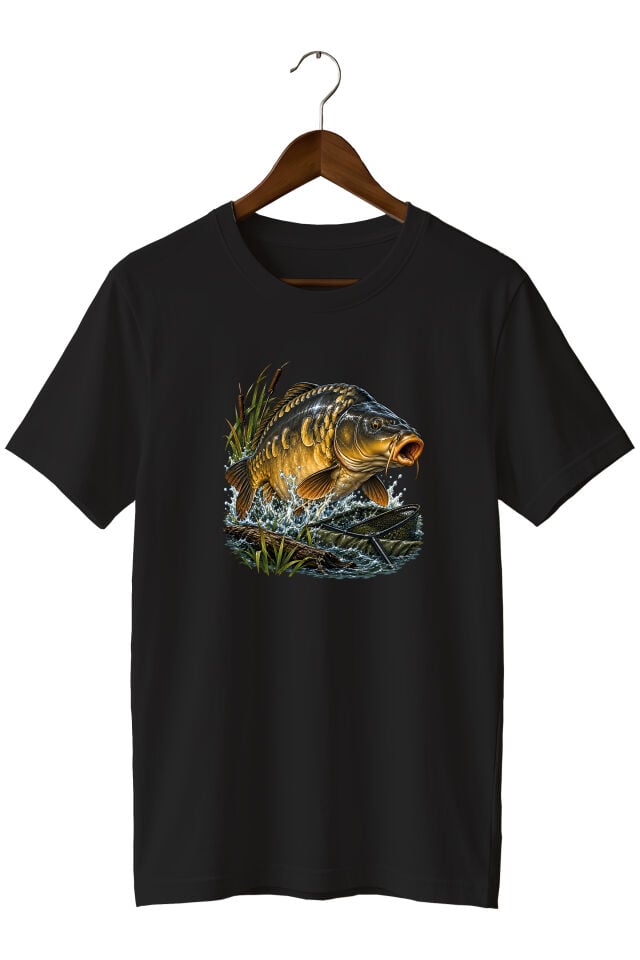 Widi Collection Sazan Balığı Baskılı Unisex T-Shirt – Balıkçı ve Sazan Avı Temalı Kısa Kollu Bisiklet Yaka