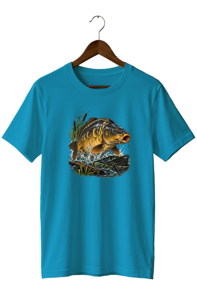 Widi Collection Sazan Balığı Baskılı Unisex T-Shirt – Balıkçı ve Sazan Avı Temalı Kısa Kollu Bisiklet Yaka