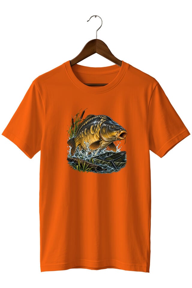 Widi Collection Sazan Balığı Baskılı Unisex T-Shirt – Balıkçı ve Sazan Avı Temalı Kısa Kollu Bisiklet Yaka