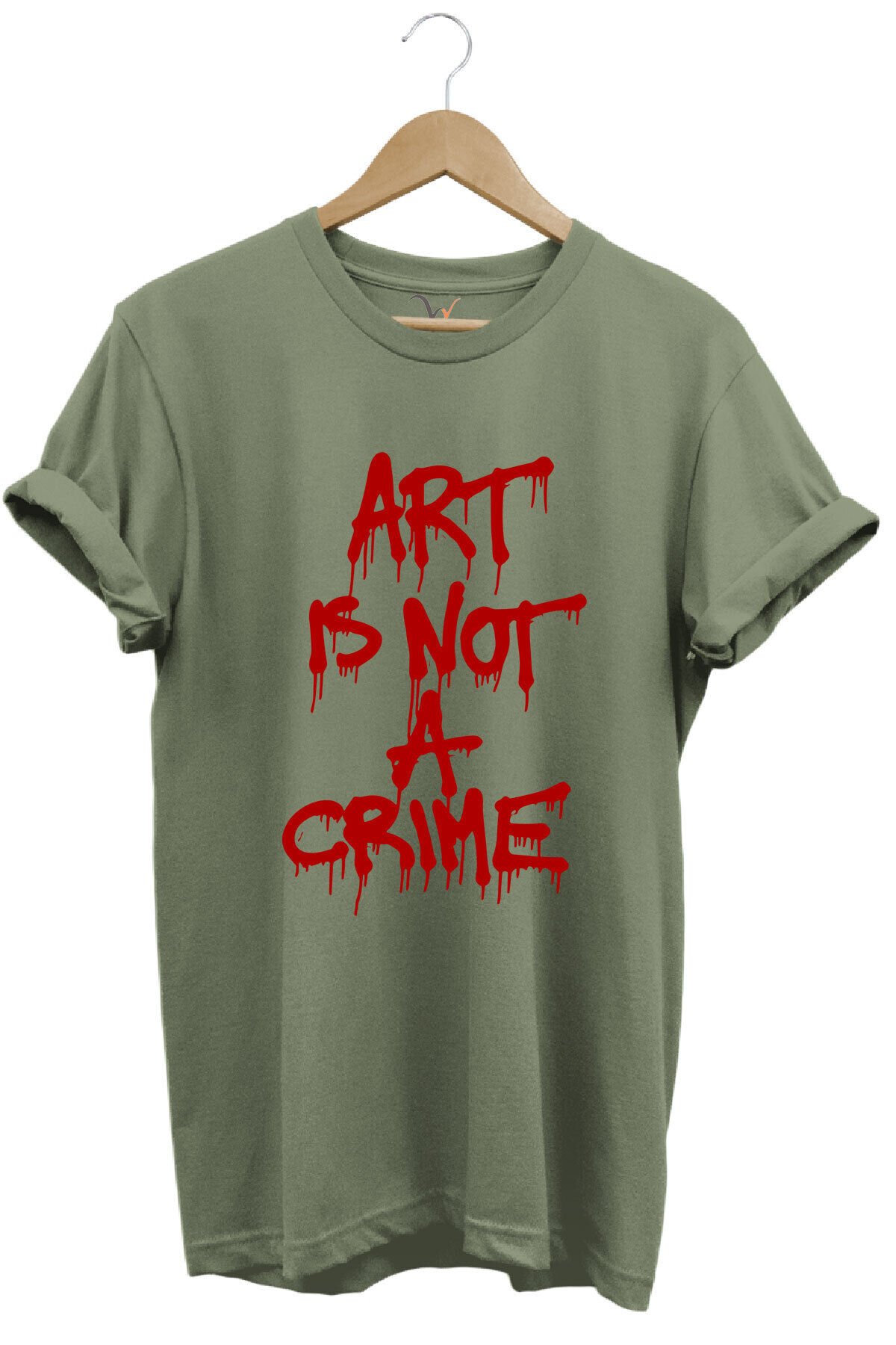 Sanat Suç Değildir Tasarım Baskılı Regular Fit %100 Pamuk Bisiklet Yaka Premium Turuncu T-shirt Haki - XL