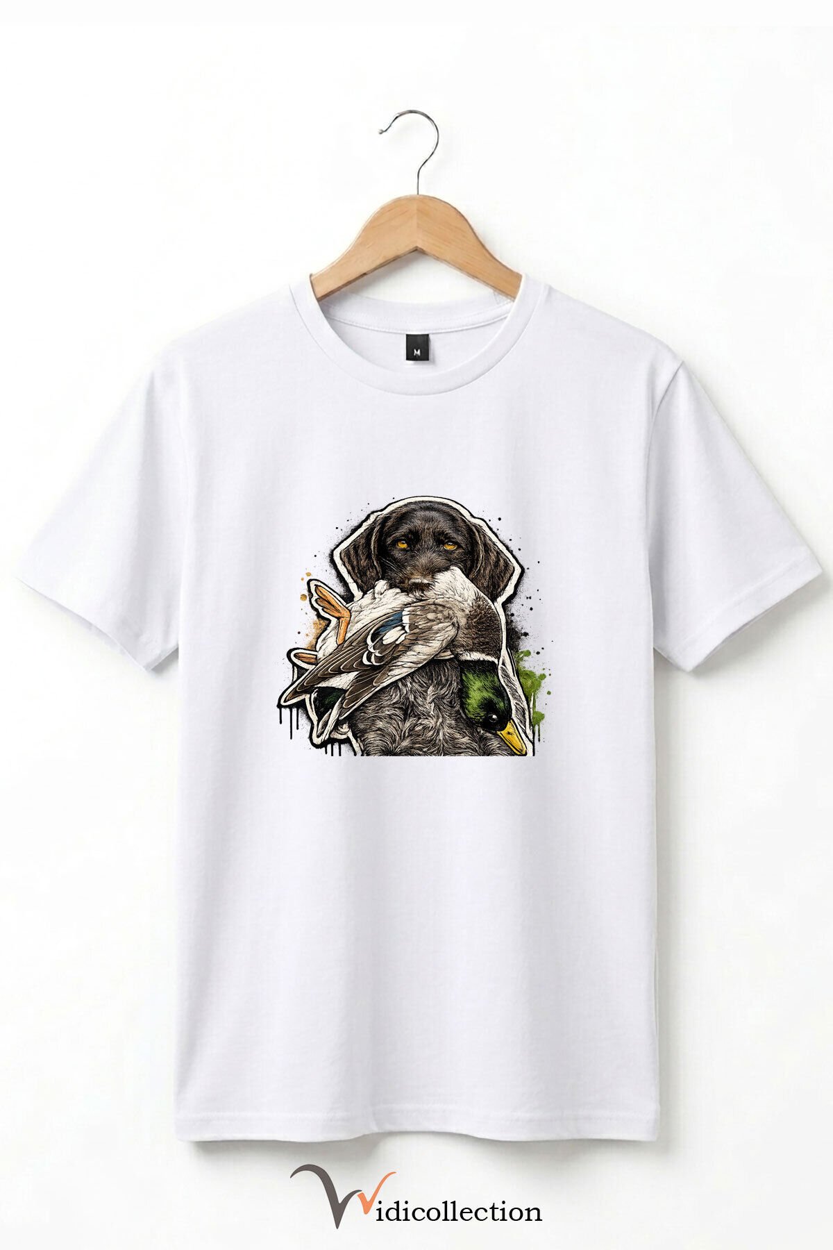 Unisex Avcı Köpeği ve Ördek Baskılı Ördek Avı Doğa ve Yaban Hayatı Outdoor %100 Pamuk Basic T-Shirt Beyaz - XL
