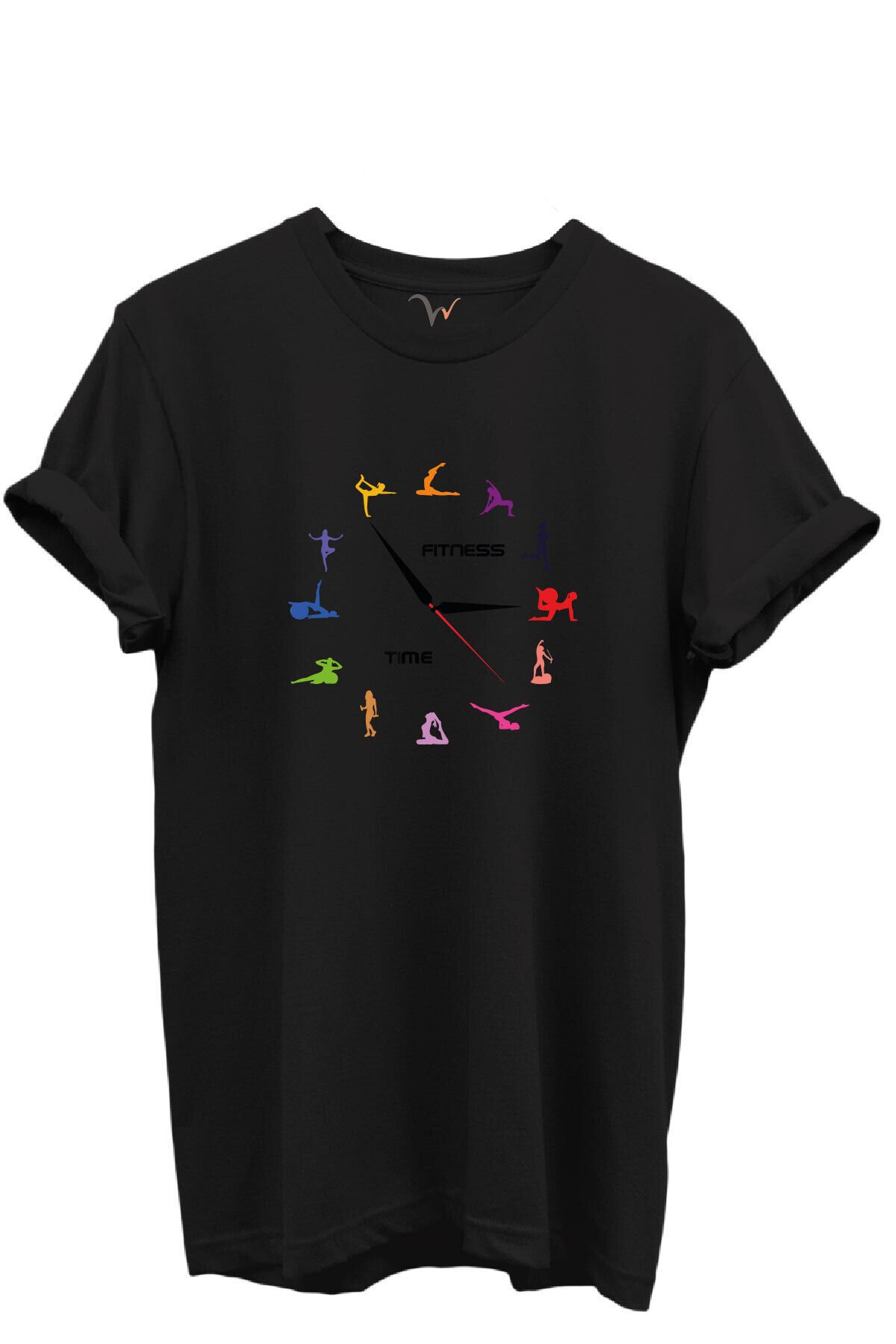 Fitness Time Spor ve Yoga Figürlü Renkli Tasarımlı %100 Pamuk Regular Fit Unisex T-Shirt Siyah - 4XL