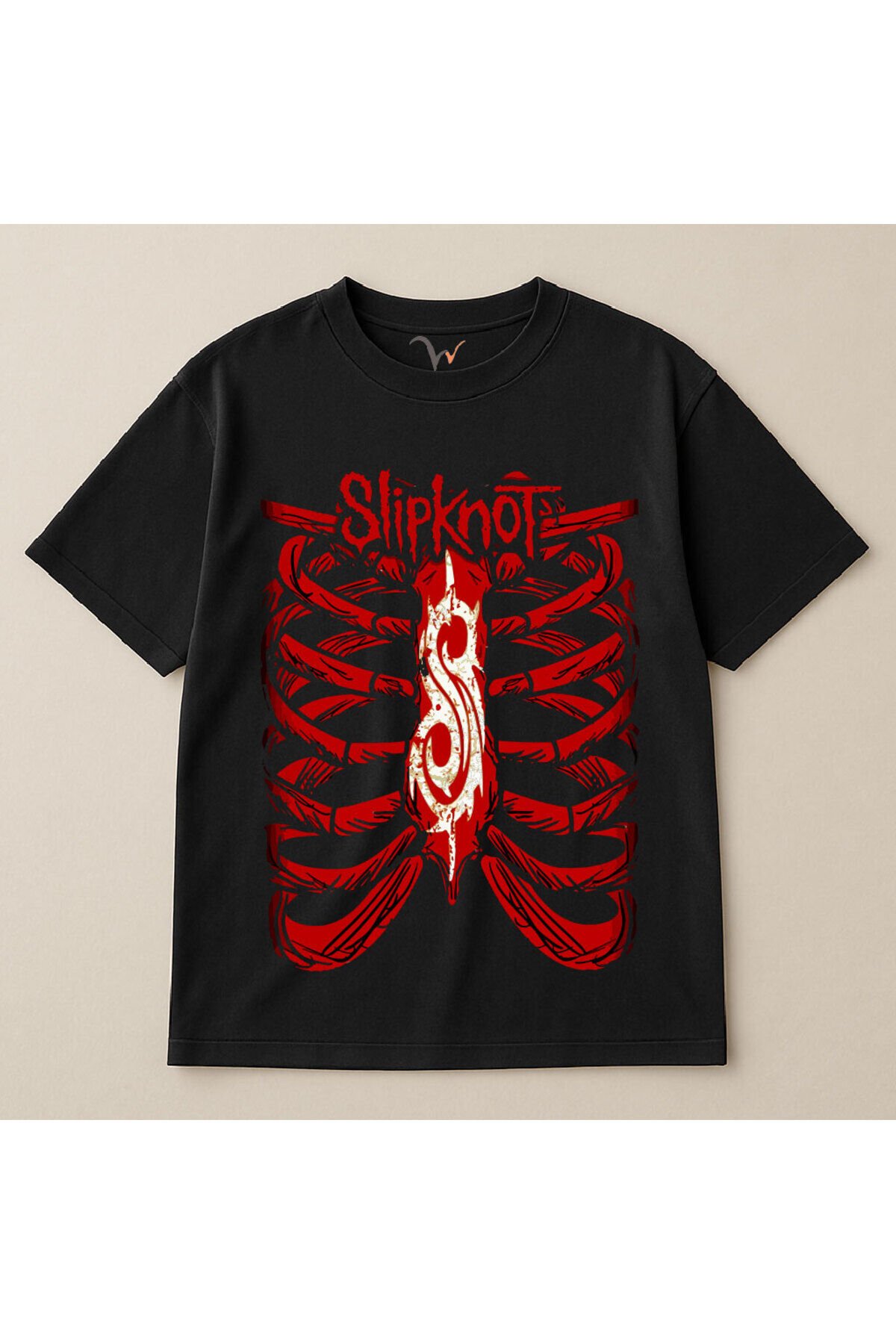 Müzik Grubu Slipknot Iskelet Göğüs Kafesi Baskılı %100 Pamuk Oversize Bisiklet Yaka Unisex T-Shirt
