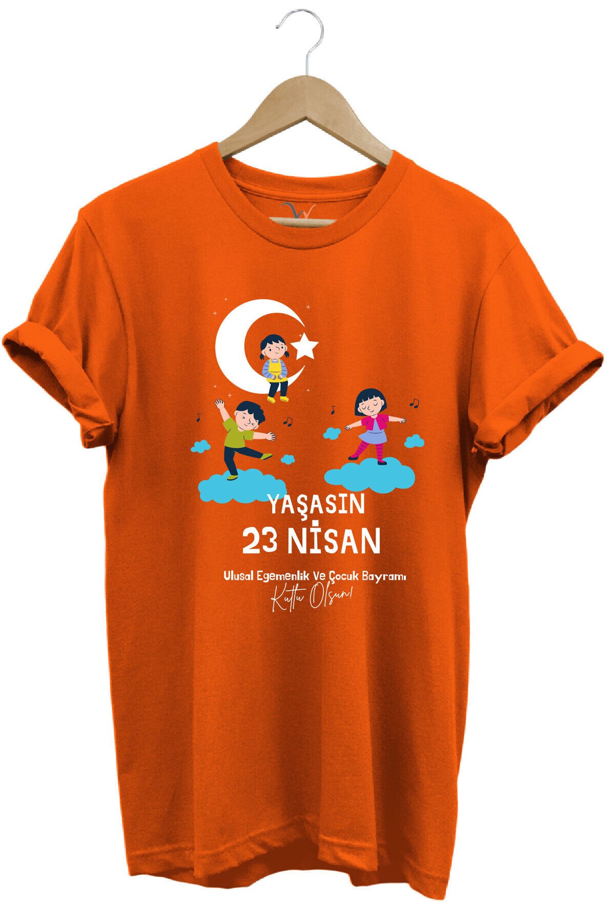 23 Nisan Çocuk Bayramı Baskılı %100 Pamuk Regular Fit Bisiklet Yaka Premium Kırmızı T-shirt Turuncu - S