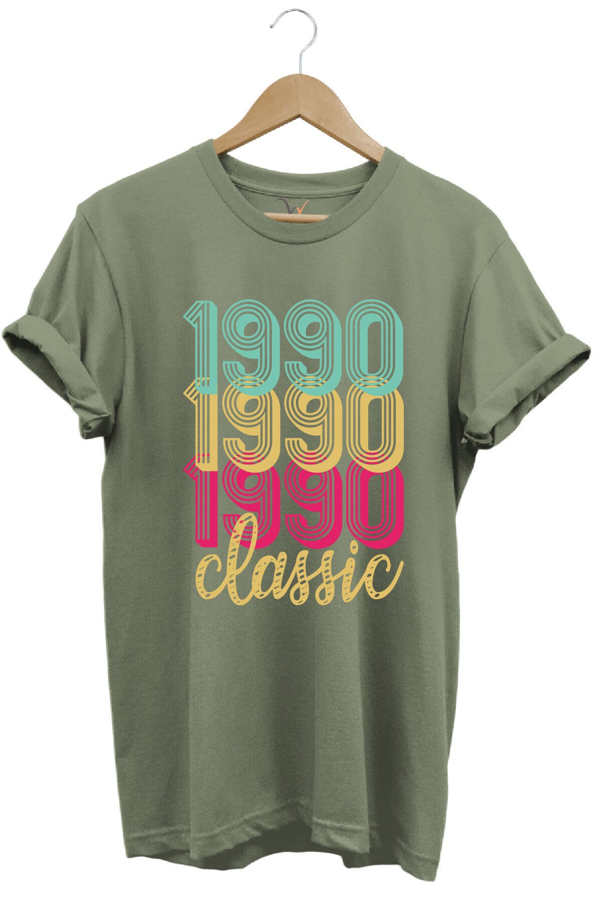 1990 Retro Vintage Classic Baskılı %100 Pamuk Regular Fit Unisex T-Shirt Haki - 2XL