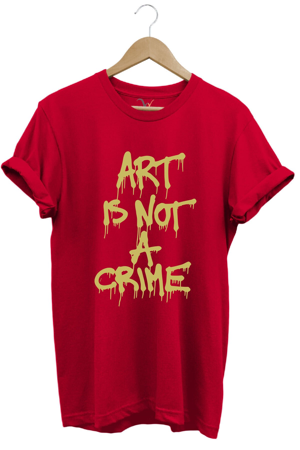 Sanat Suç Değildir Tasarım Baskılı Regular Fit %100 Pamuk Bisiklet Yaka Premium Turuncu T-shirt Kırmızı - M