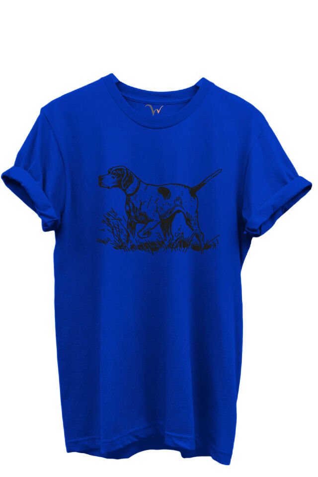 Siyah Çizgisel Pointer Av Köpeği Tasarımlı %100 Pamuk Regular Fit Unisex T-Shirt Mavi - L