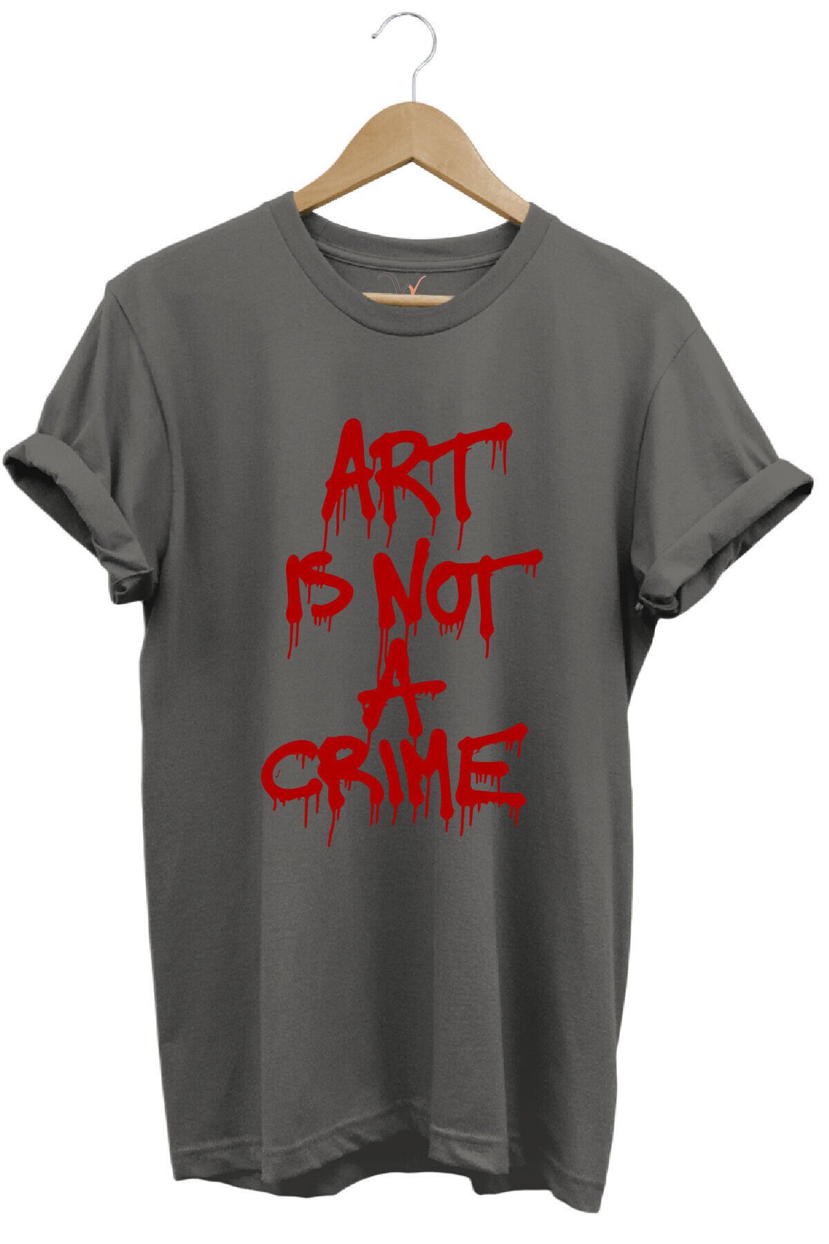 Sanat Suç Değildir Tasarım Baskılı Regular Fit %100 Pamuk Bisiklet Yaka Premium Turuncu T-shirt Antrasit - 2XL