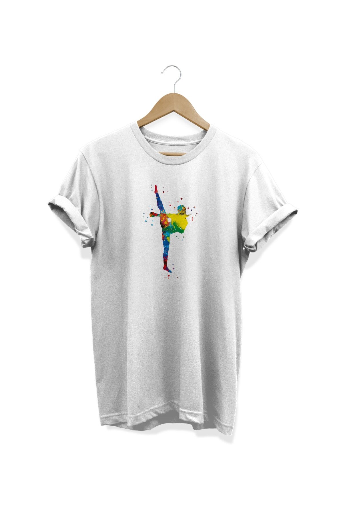 Karete Baskılı Beyaz T-shirt Beyaz - S