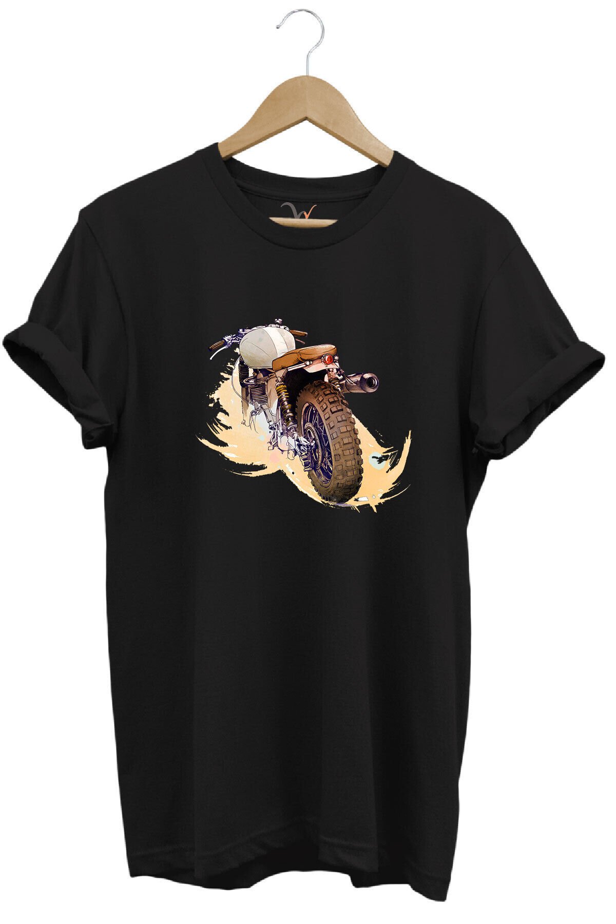 Klasik Motorsiklet Baskılı Vintage Old Motor %100 Pamuk Regular Fit Bisiklet Yaka Kırmızı T-shirt Siyah - 3XL