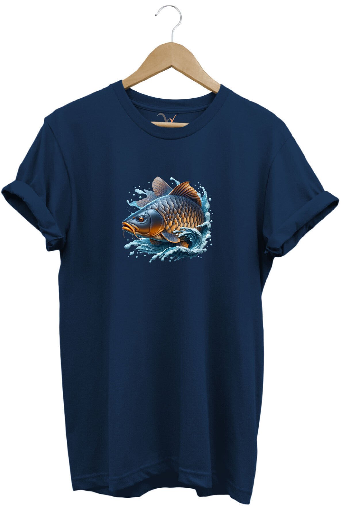 Balıkçı Fishing Sazan Avı Balıkçılığı Baskılı %100 Pamuk Regular Fit Bisiklet Yaka Gri T-shirt Lacivert - 2XL