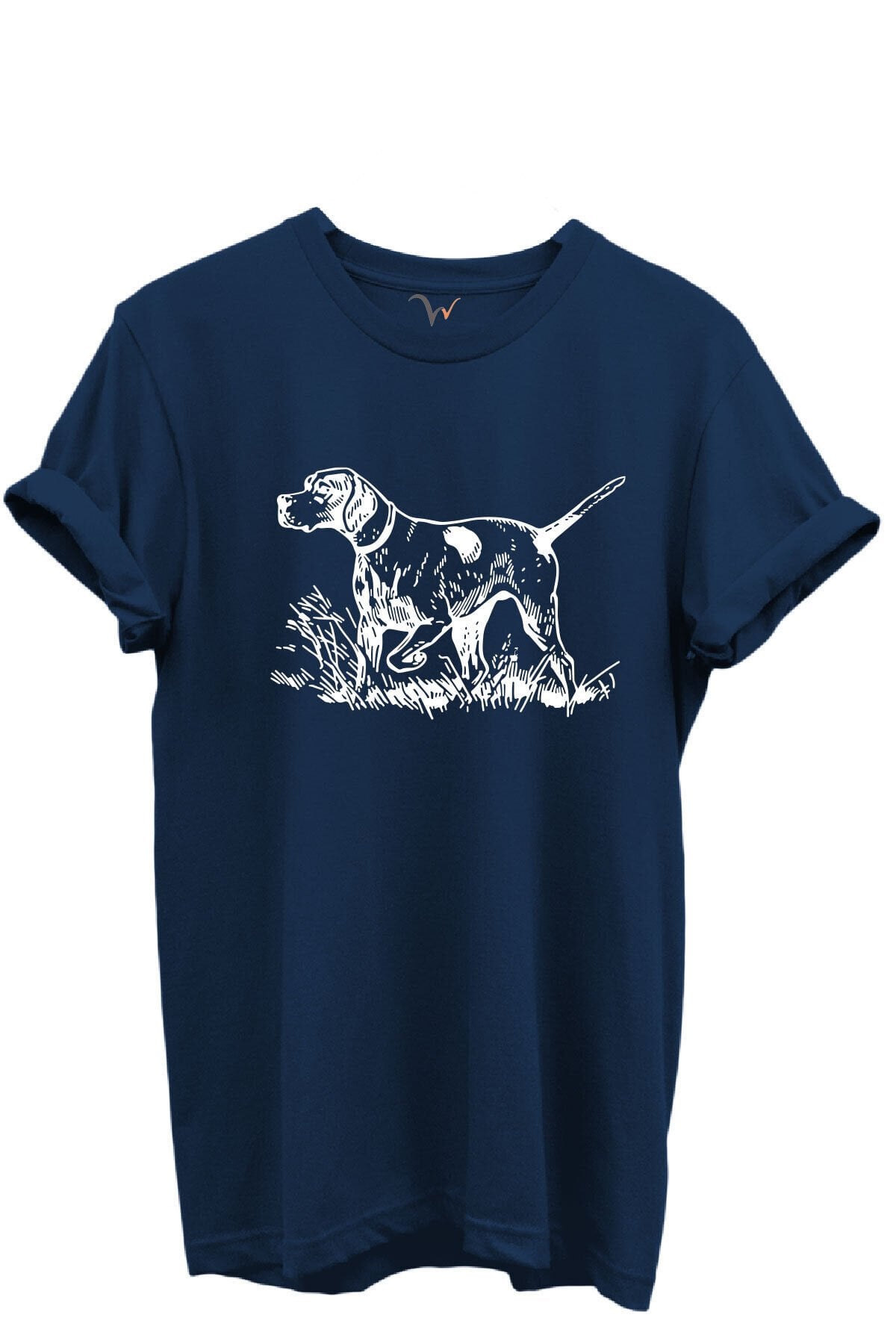Siyah Çizgisel Pointer Av Köpeği Tasarımlı %100 Pamuk Regular Fit Unisex T-Shirt Lacivert - XL