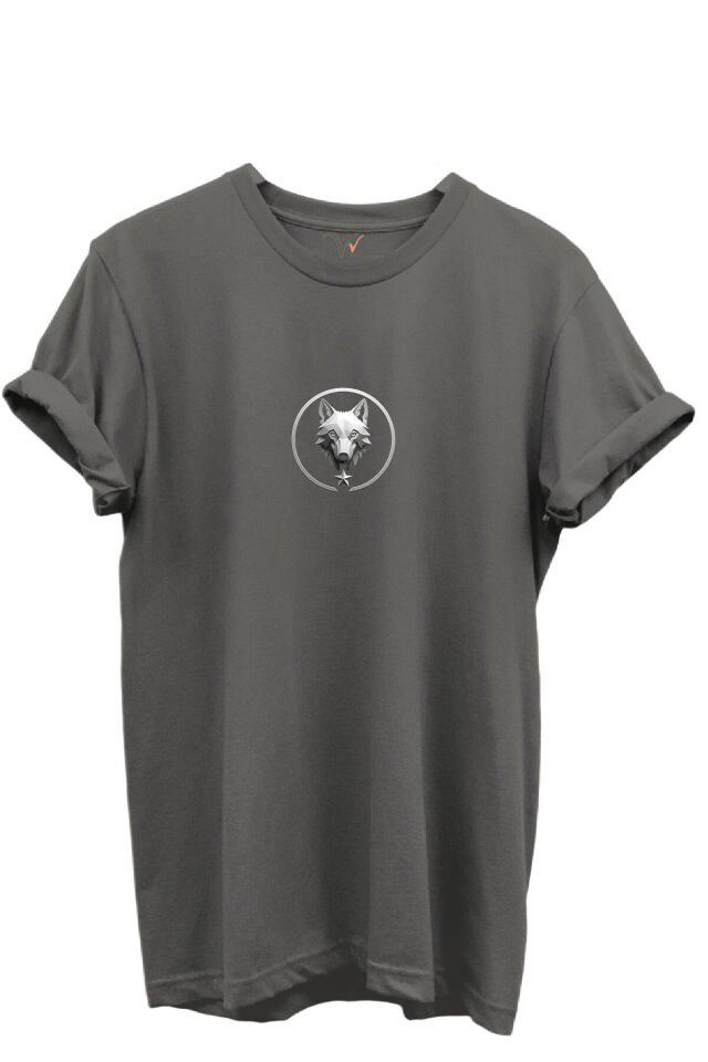 KURT ve TÜRK Özel Koleksiyon Serisi-10 Tasarım Baskılı %100 Pamuk T-shirt Antrasit Gri - 3XL