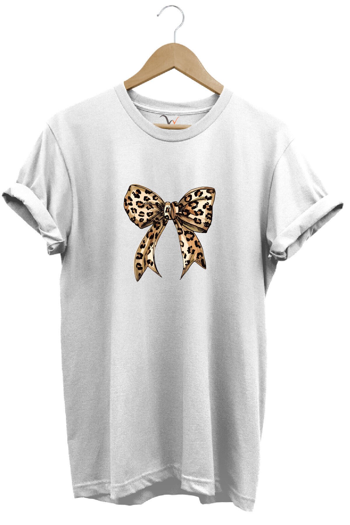 Leopar Desenli Toka Kurdele Baskılı %100 Pamuk Regular Fit Bisiklet Yaka Kırmızı T-shirt Beyaz - 3XL