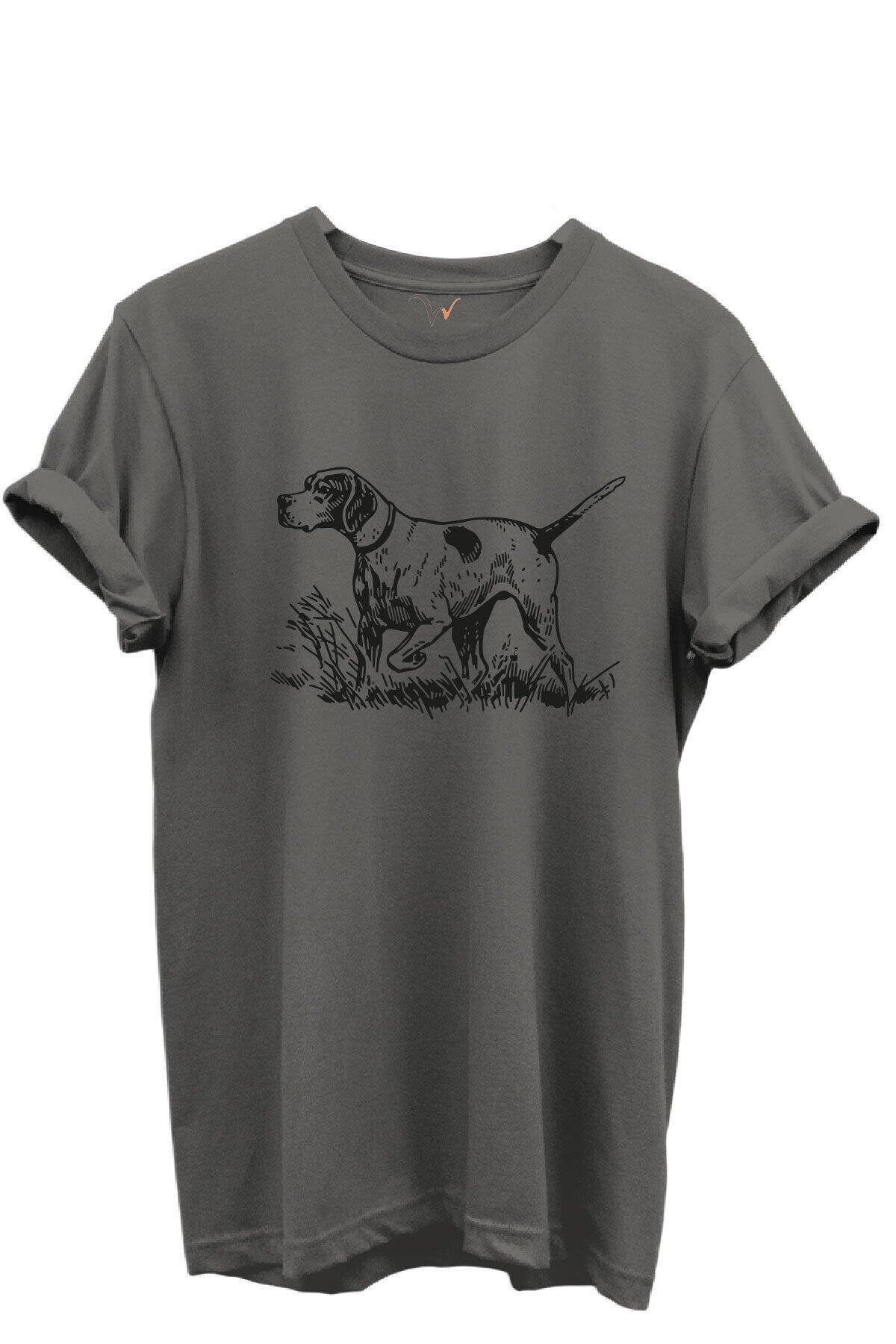 Siyah Çizgisel Pointer Av Köpeği Tasarımlı %100 Pamuk Regular Fit Unisex T-Shirt Gri - XL