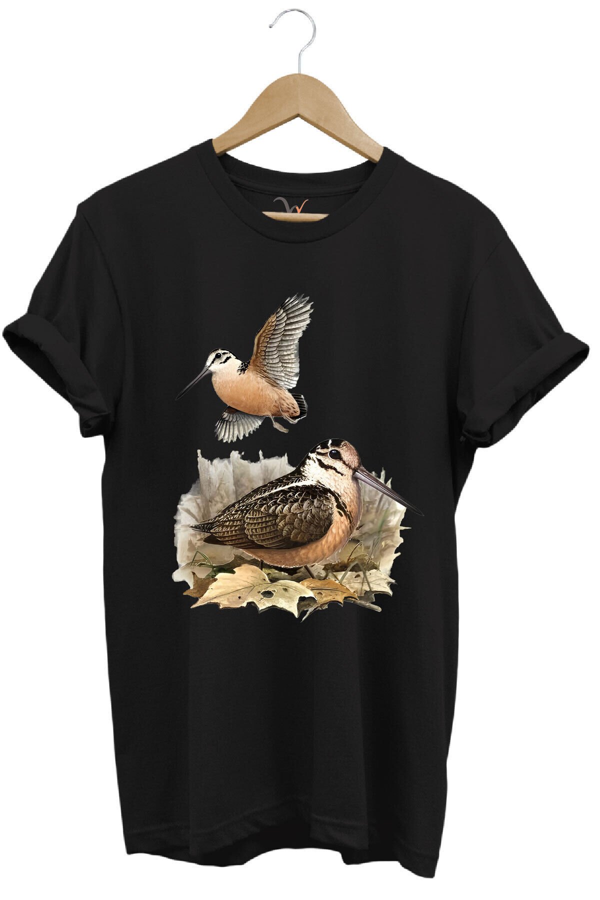 Avcılık Hunter Çulluk Avcılığı Baskılı %100 Pamuk Regular Fit Haki T-shirt Siyah - 5XL