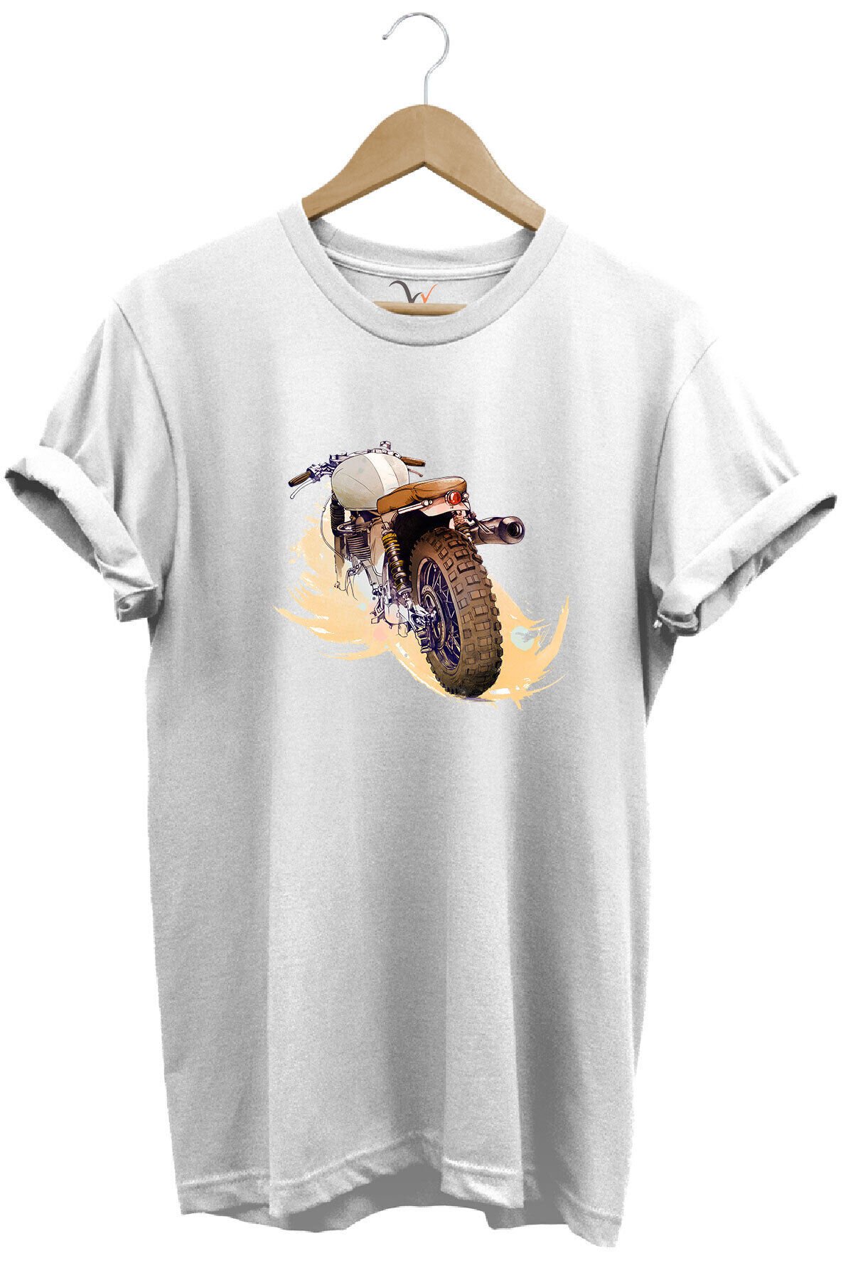 Klasik Motorsiklet Baskılı Vintage Old Motor %100 Pamuk Regular Fit Bisiklet Yaka Kırmızı T-shirt Beyaz - S