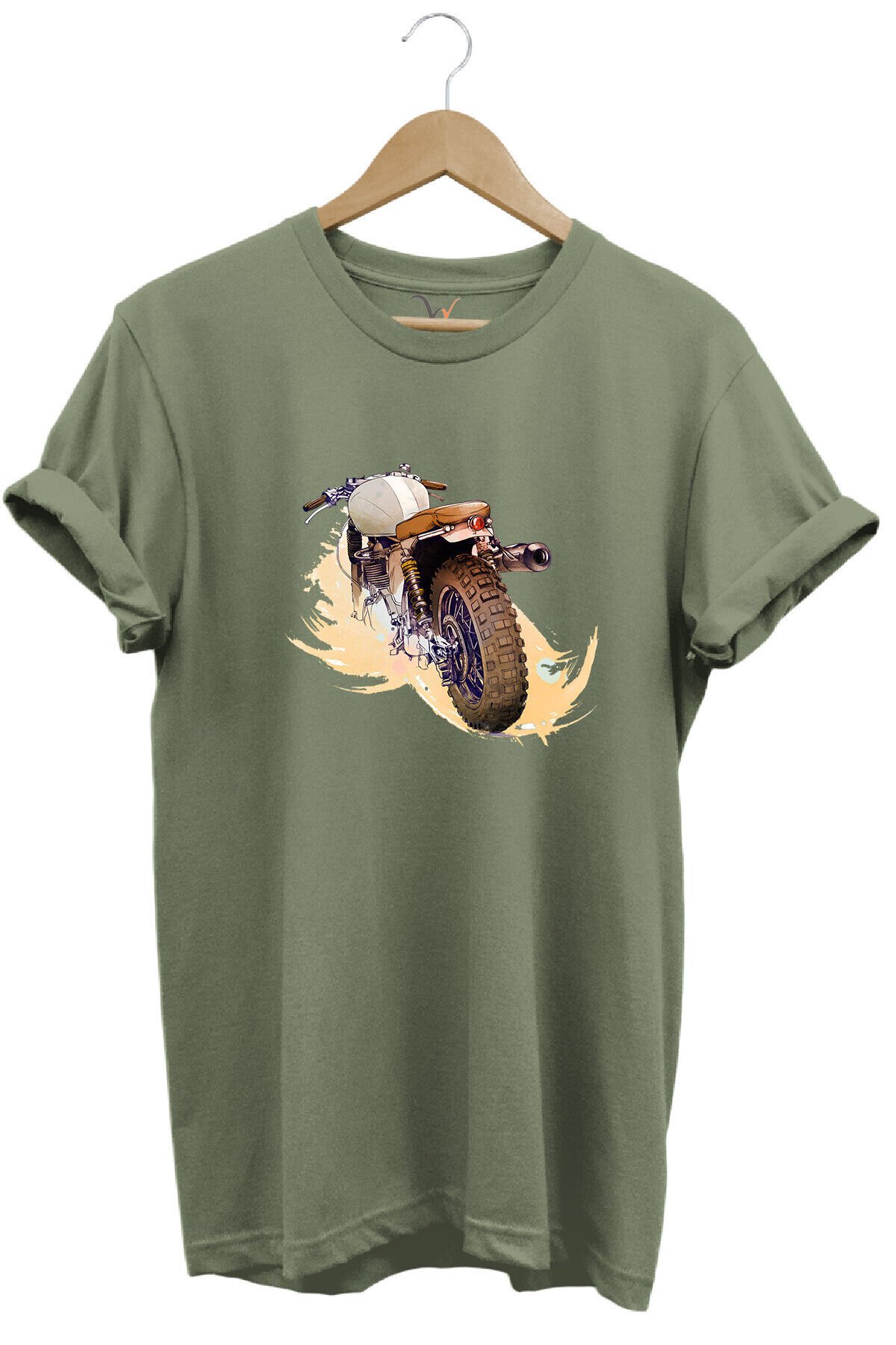 Klasik Motorsiklet Baskılı Vintage Old Motor %100 Pamuk Regular Fit Bisiklet Yaka Kırmızı T-shirt Haki - L