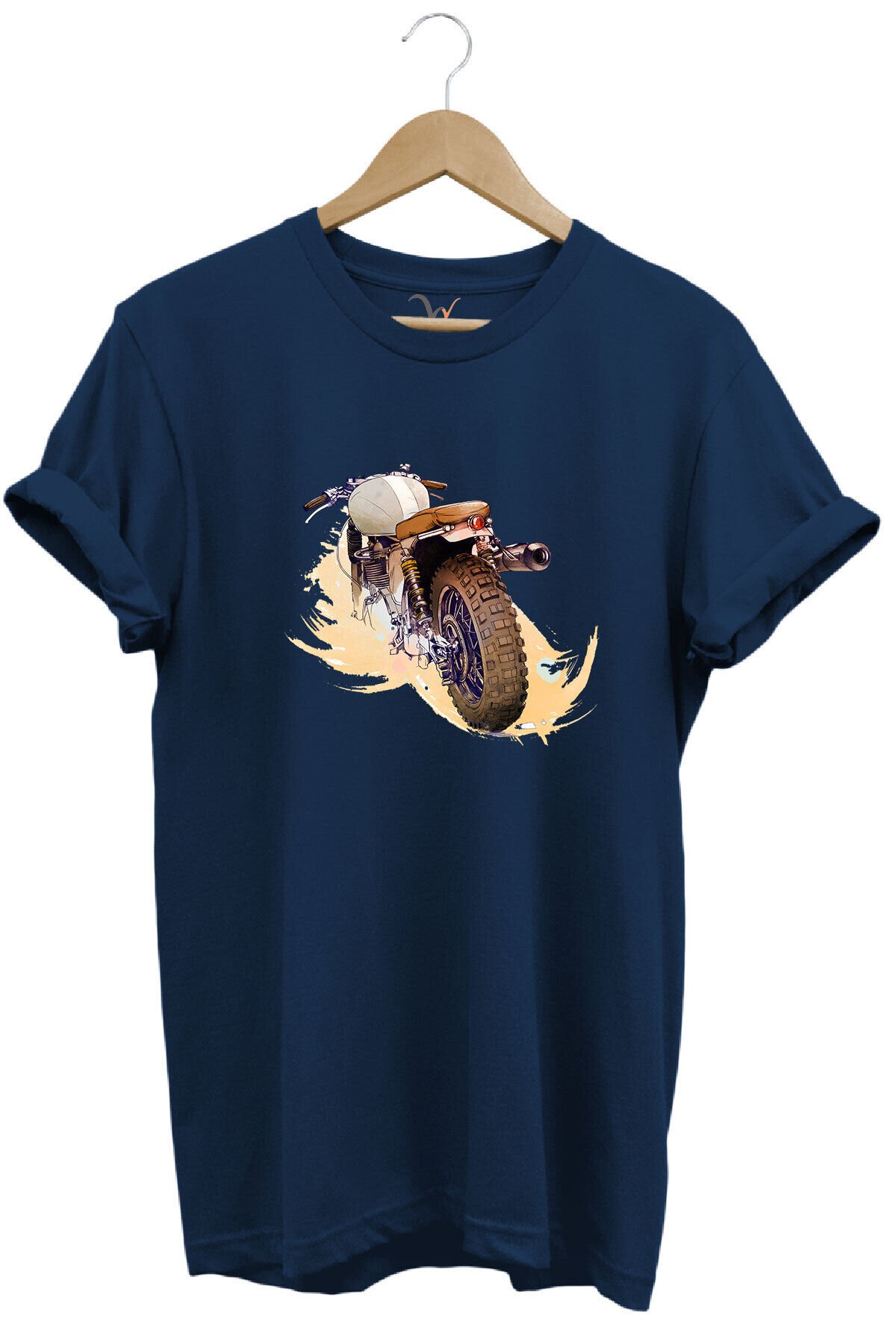 Klasik Motorsiklet Baskılı Vintage Old Motor %100 Pamuk Regular Fit Bisiklet Yaka Kırmızı T-shirt Lacivert - 4XL