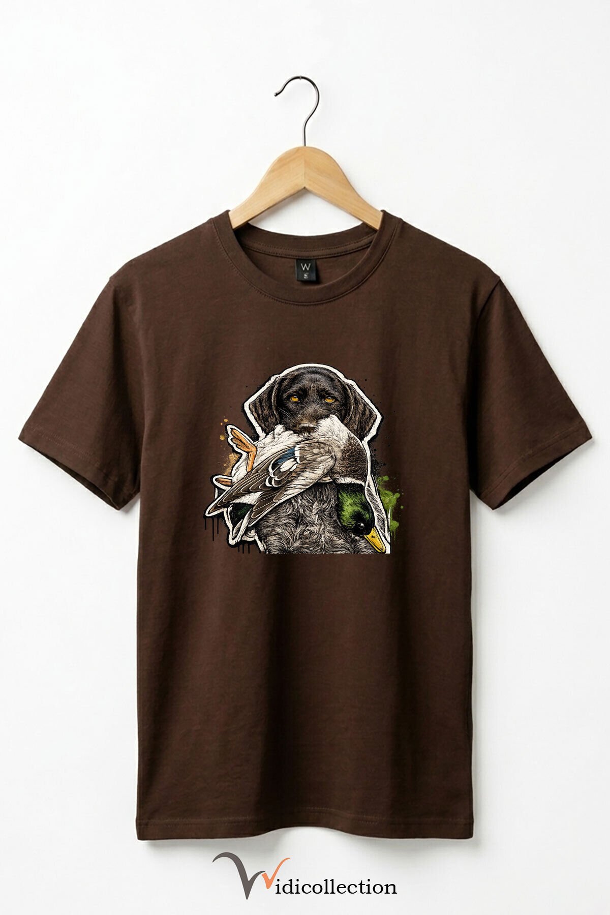 Unisex Avcı Köpeği ve Ördek Baskılı Ördek Avı Doğa ve Yaban Hayatı Outdoor %100 Pamuk Basic T-Shirt Koyu Kahverengi - XL