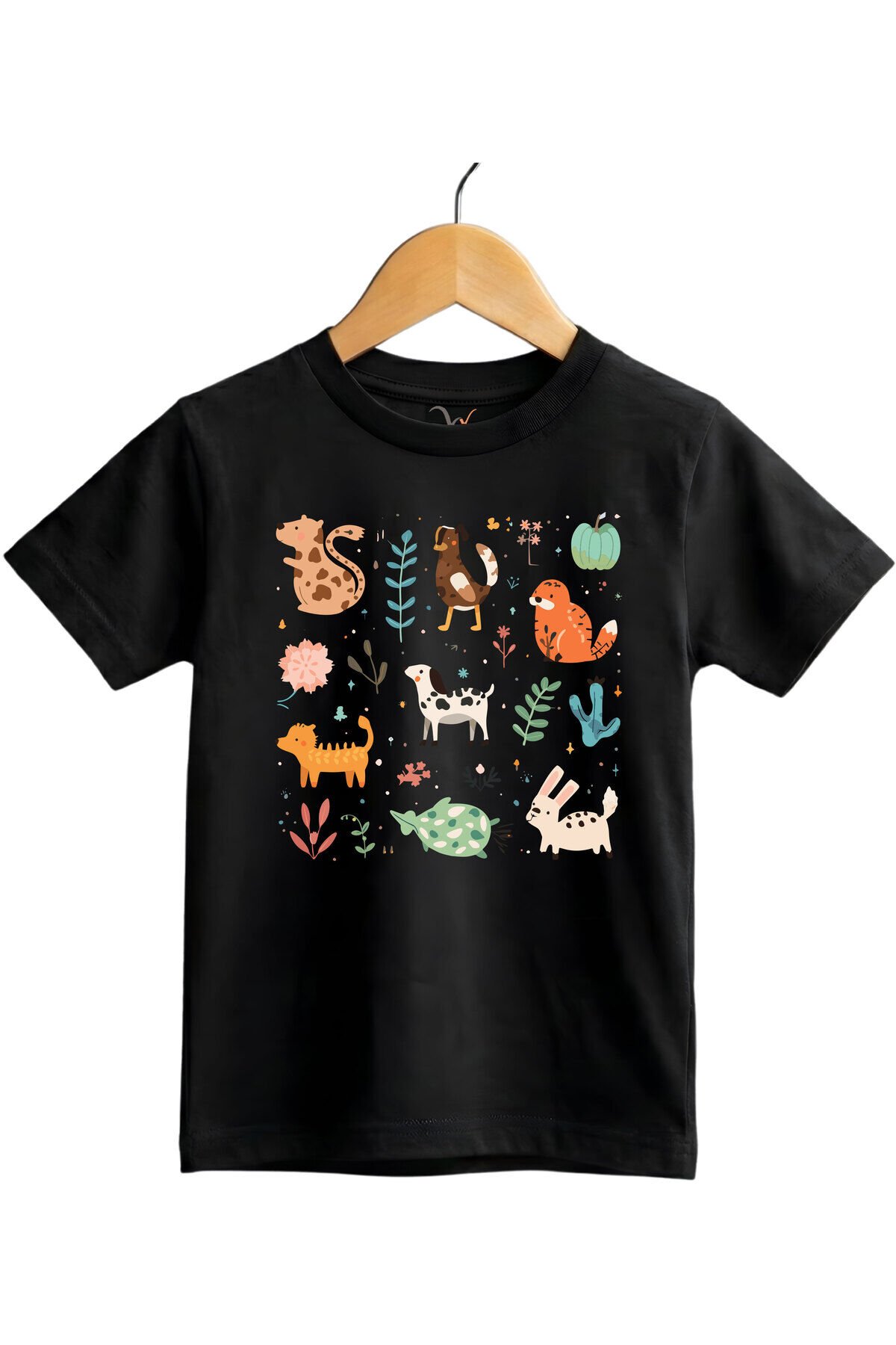 Çizgi Hayvan Figürleri Baskılı Regular Fit %100 Pamuk Kısa Kollu Çocuk T-shirt