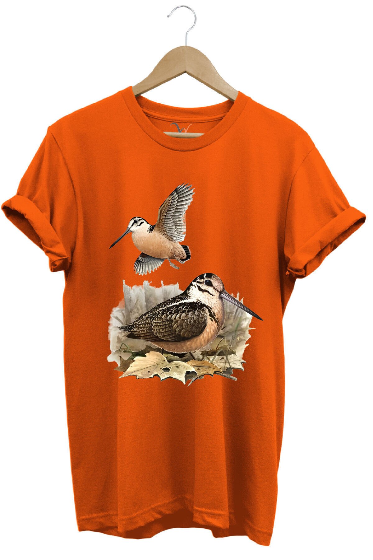 Avcılık Hunter Çulluk Avcılığı Baskılı %100 Pamuk Regular Fit Haki T-shirt Turuncu - XL