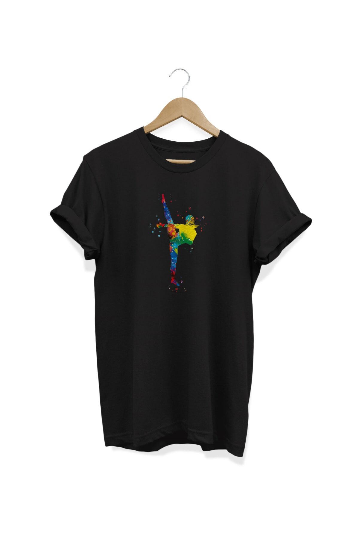 Karete Baskılı Beyaz T-shirt Siyah - 7-8 Yaş