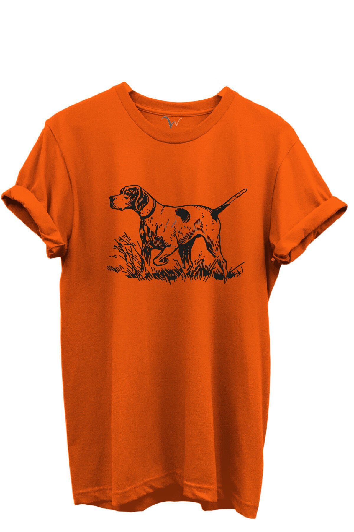 Siyah Çizgisel Pointer Av Köpeği Tasarımlı %100 Pamuk Regular Fit Unisex T-Shirt Turuncu - XL