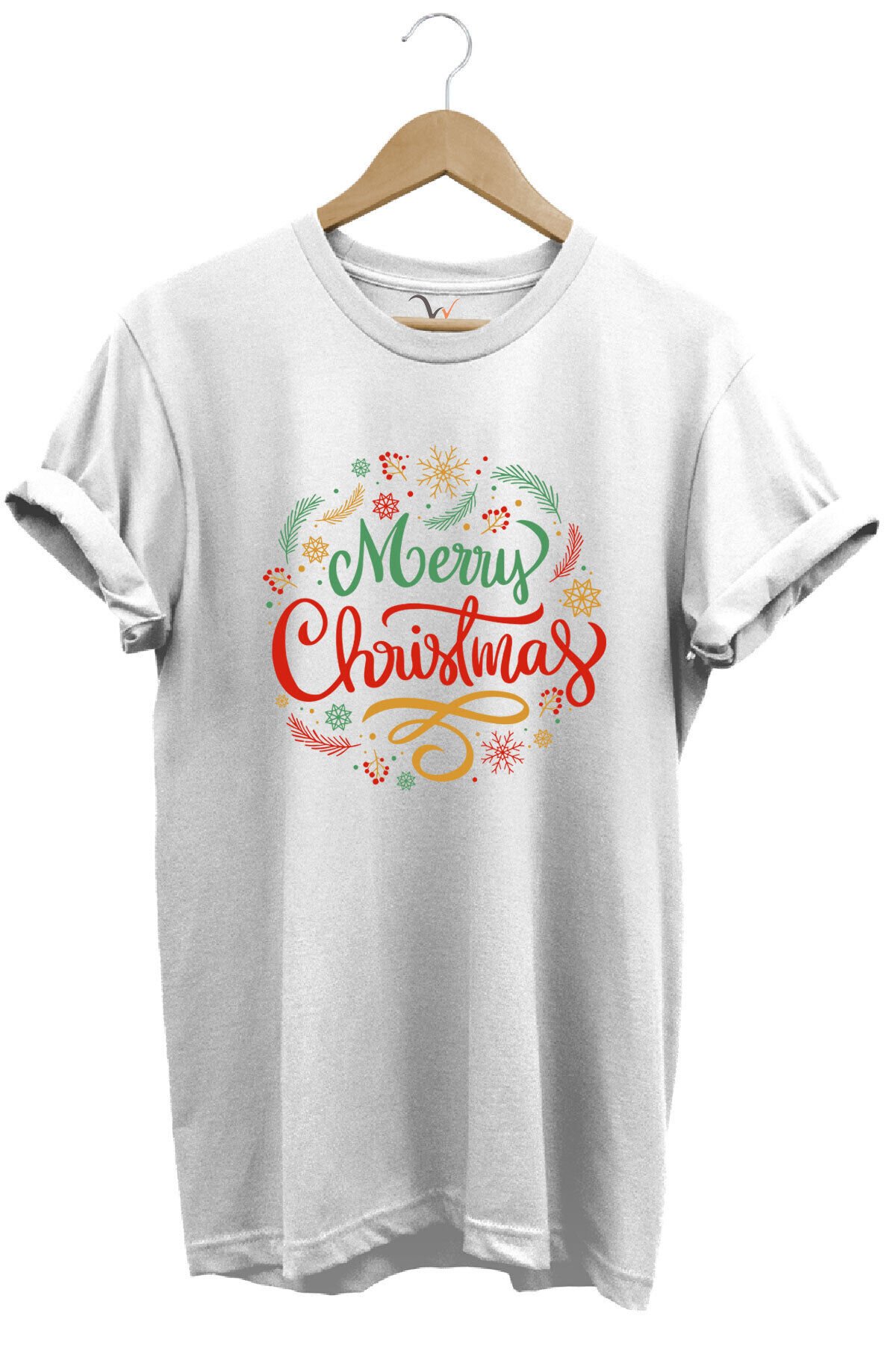 Yılbaşı Christmas Baskılı Noel Yeni Yıl %100 Pamuk Regular Fit Bisiklet Yaka Gri T-shirt Beyaz - 2XL