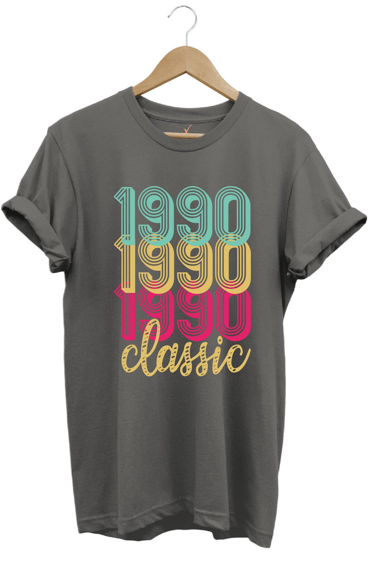 1990 Retro Vintage Classic Baskılı %100 Pamuk Regular Fit Unisex T-Shirt Gri - XL