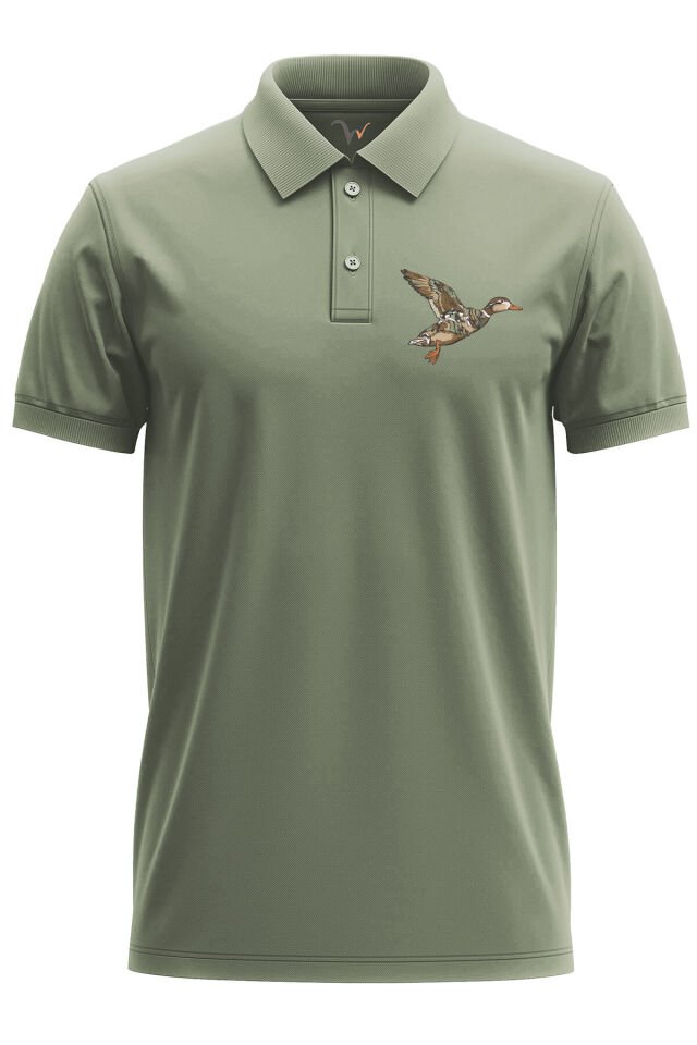 Avcılık Hunting Ördek Avı Kamuflaj Desenli Ördek Baskılı Regular Fit %100 Pamuk Polo Yaka T-Shirt Haki - S
