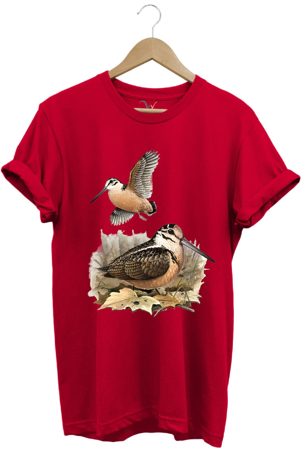 Avcılık Hunter Çulluk Avcılığı Baskılı %100 Pamuk Regular Fit Haki T-shirt Kırmızı - M
