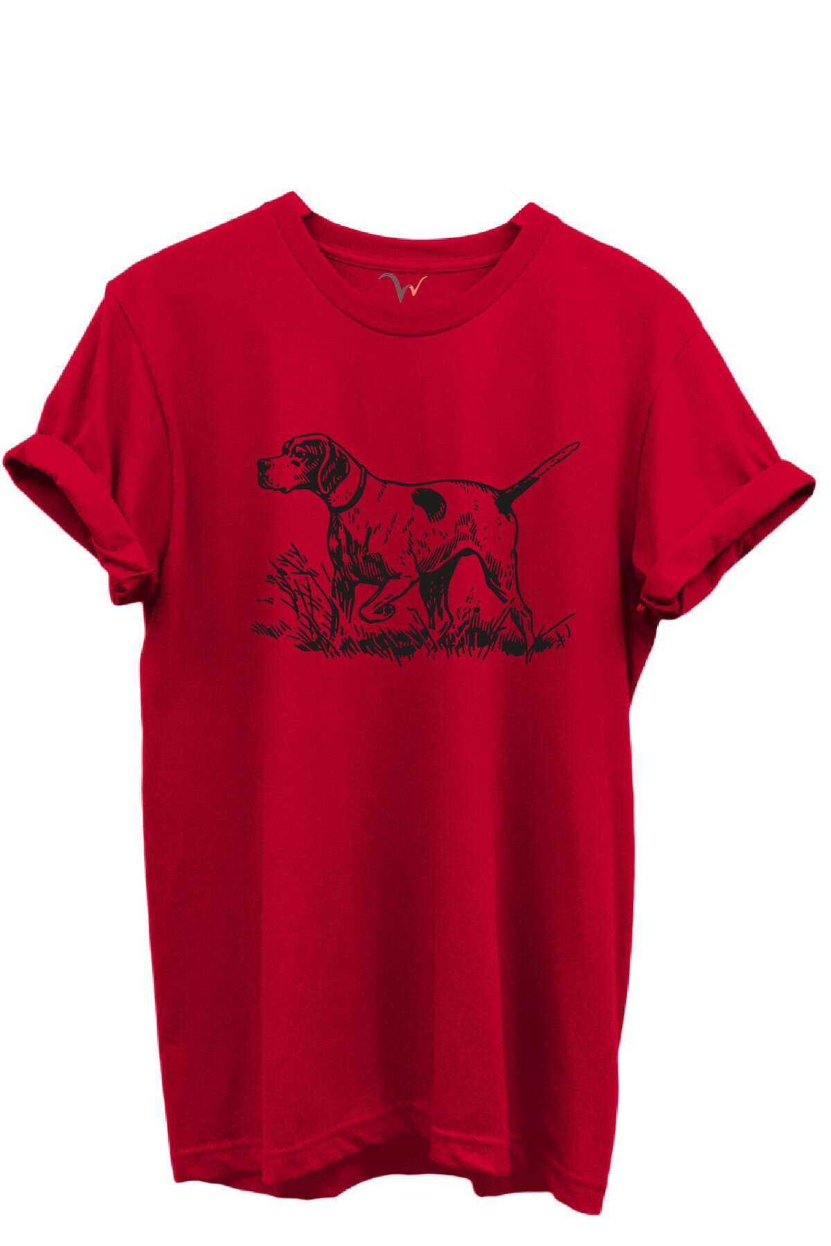 Siyah Çizgisel Pointer Av Köpeği Tasarımlı %100 Pamuk Regular Fit Unisex T-Shirt Kırmızı - XL