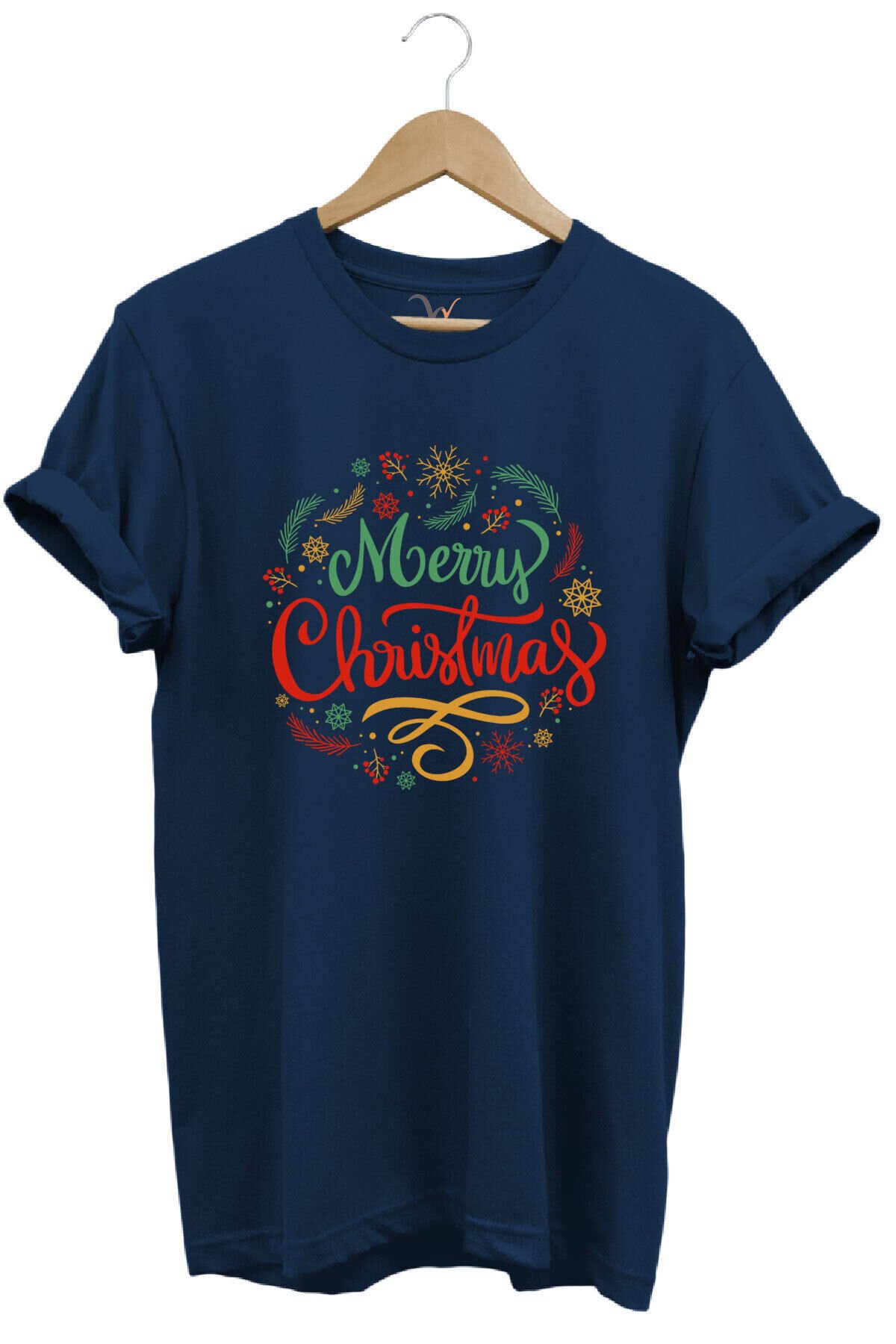 Yılbaşı Christmas Baskılı Noel Yeni Yıl %100 Pamuk Regular Fit Bisiklet Yaka Gri T-shirt Lacivert - XL