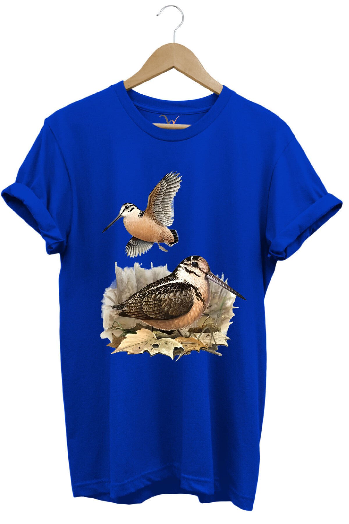 Avcılık Hunter Çulluk Avcılığı Baskılı %100 Pamuk Regular Fit Haki T-shirt Saks Mavi - 2XL