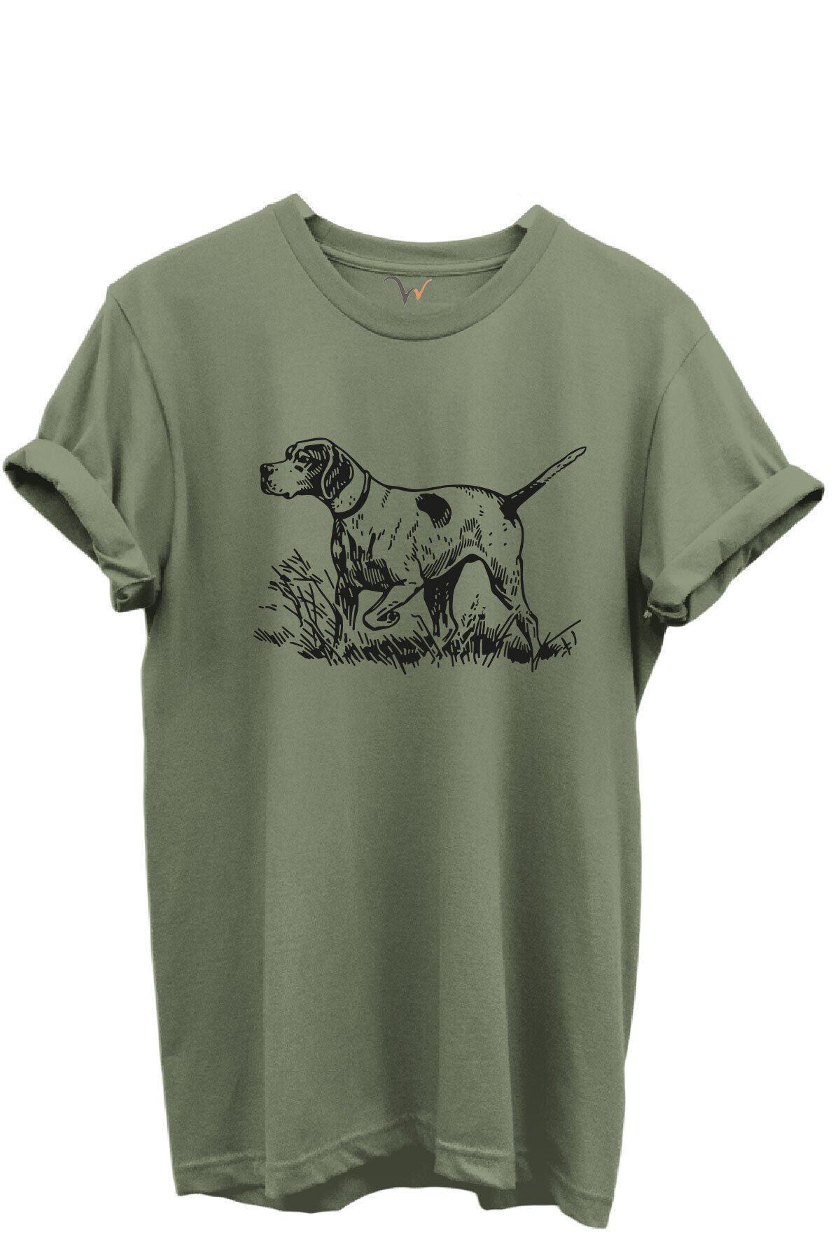 Siyah Çizgisel Pointer Av Köpeği Tasarımlı %100 Pamuk Regular Fit Unisex T-Shirt Haki - 2XL