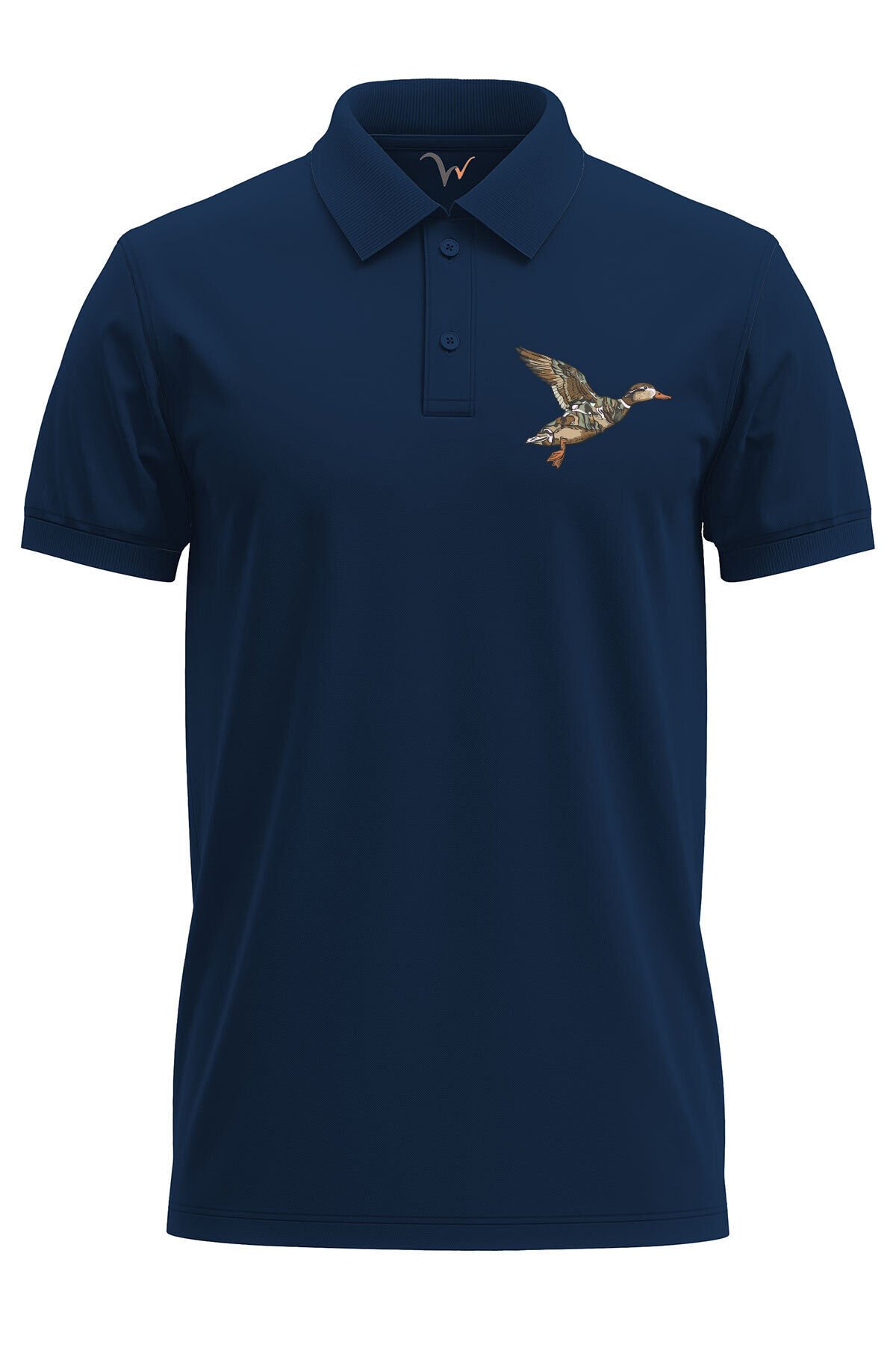 Avcılık Hunting Ördek Avı Kamuflaj Desenli Ördek Baskılı Regular Fit %100 Pamuk Polo Yaka T-Shirt Lacivert - M