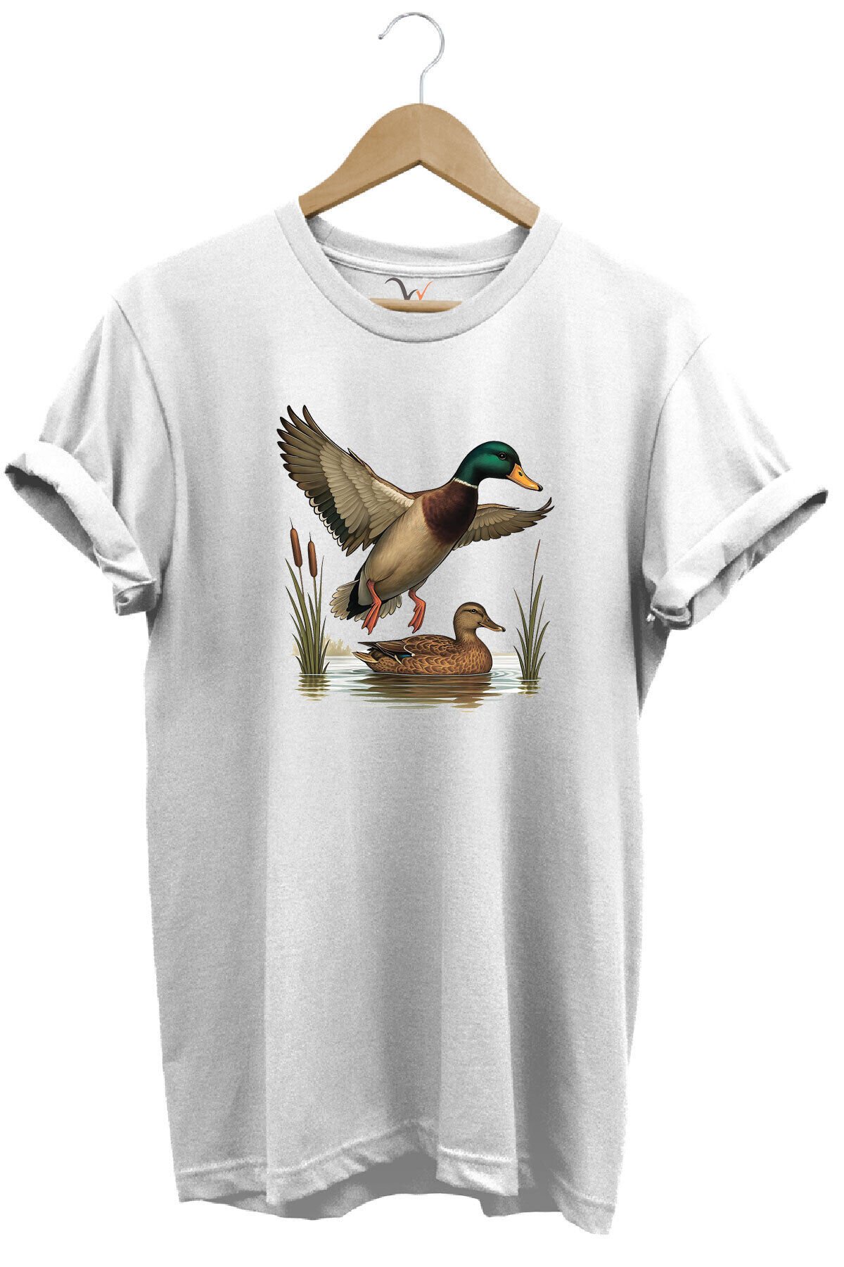 Avcılık Hunting Yeşilbaş Ördek Avı Sazlık Baskılı Tshirt Beyaz - S