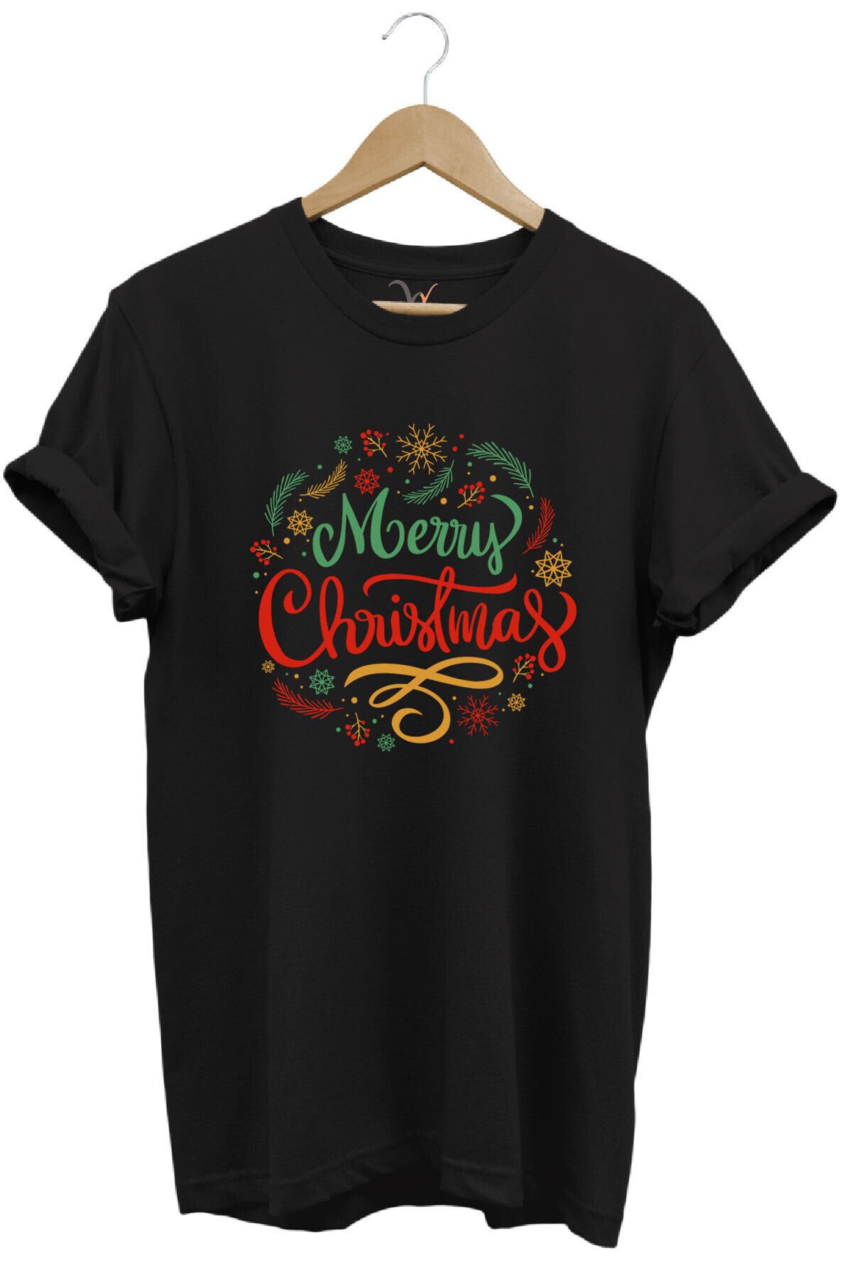 Yılbaşı Christmas Baskılı Noel Yeni Yıl %100 Pamuk Regular Fit Bisiklet Yaka Gri T-shirt Siyah - L