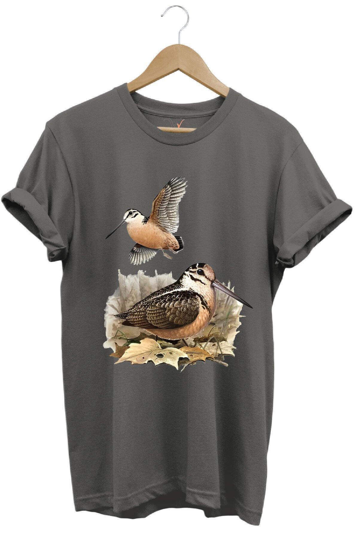 Avcılık Hunter Çulluk Avcılığı Baskılı %100 Pamuk Regular Fit Haki T-shirt Antrasit - 2XL