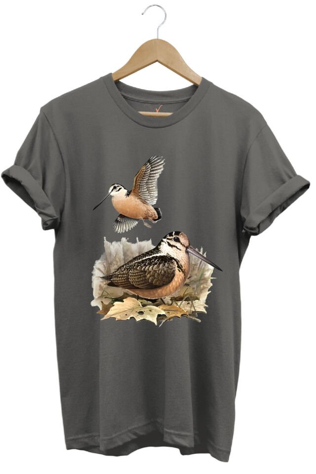 Avcılık Hunter Çulluk Avcılığı Baskılı %100 Pamuk Regular Fit Haki T-shirt Antrasit - 2XL