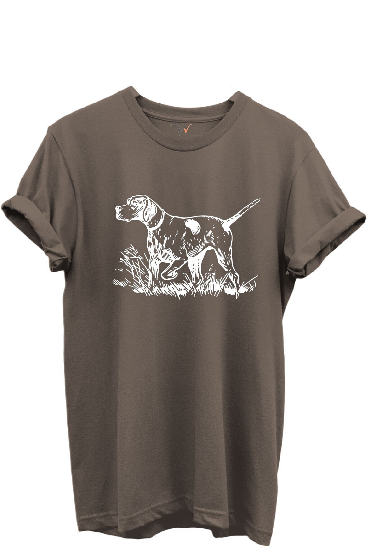 Siyah Çizgisel Pointer Av Köpeği Tasarımlı %100 Pamuk Regular Fit Unisex T-Shirt Kahverengi - M