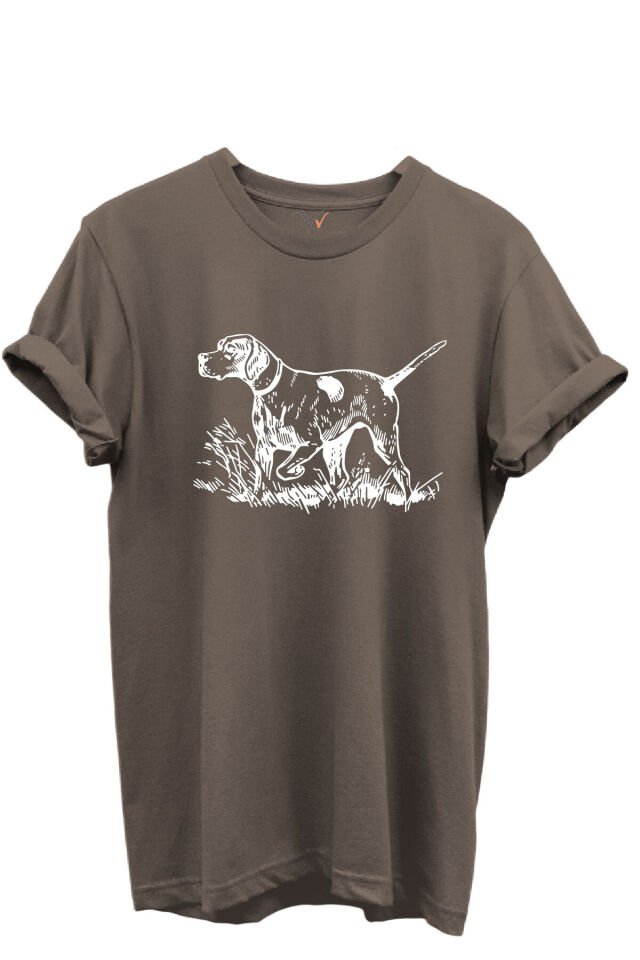 Siyah Çizgisel Pointer Av Köpeği Tasarımlı %100 Pamuk Regular Fit Unisex T-Shirt Kahverengi - M