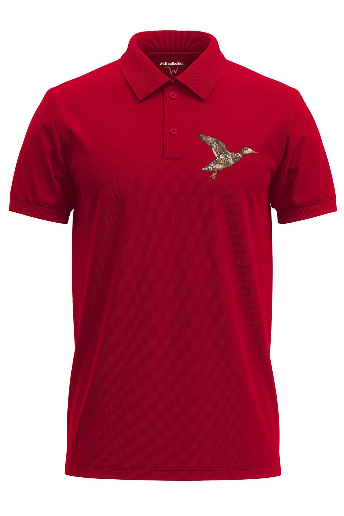 Avcılık Hunting Ördek Avı Kamuflaj Desenli Ördek Baskılı Regular Fit %100 Pamuk Polo Yaka T-Shirt Kırmızı - 2XL