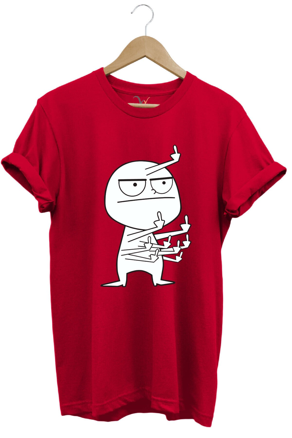 Eğlenceli Komik Orta Parmak Tasarım Baskılı %100 Pamuk Regular Fit Kırmızı T-shirt Kırmızı - XL
