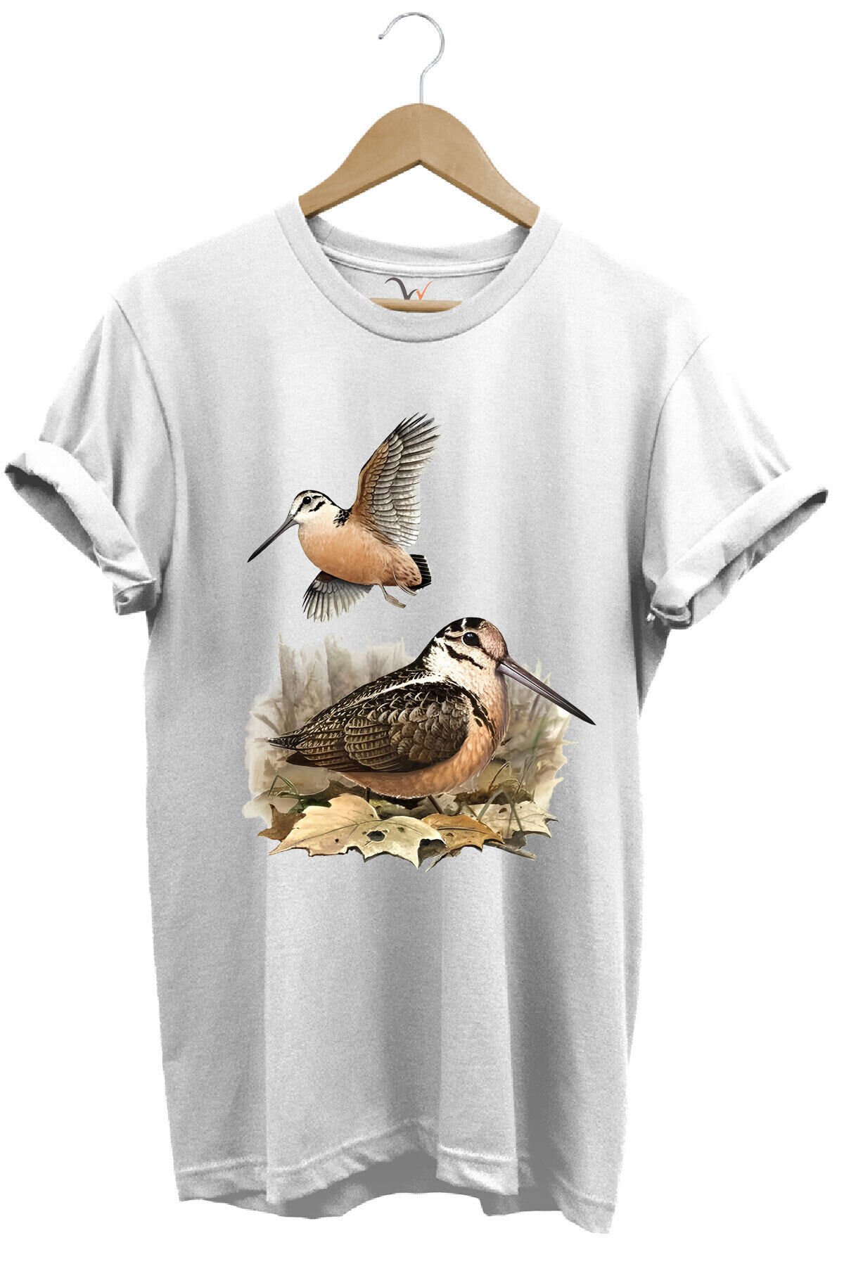 Avcılık Hunter Çulluk Avcılığı Baskılı %100 Pamuk Regular Fit Haki T-shirt Beyaz - M